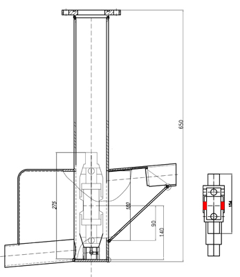 Жидкометаллический стенд «6Б» - Расположение образца самосрабатывающего устройства в камере испытаний