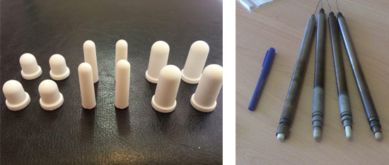 Чувствительные  элементы капсульного типа датчиков термодинамической активности кислорода и образцы  датчиков ДАК.