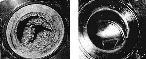 Отложения  шлаков в контуре при испытаниях ГЦН в МОЦКТИ без использования и с  использованием средств технологии теплоносителя приведены на рисунке (1972 г., архив).